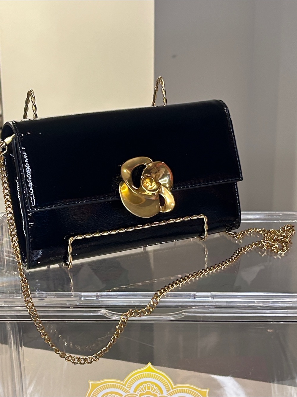 Ted Baker Black Patent Leather Crossbody/Clutch Gold Hardware 8.5”x 1”x 5” NWT
